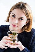 Woman drinking a thyme tea