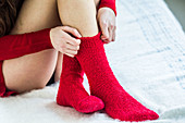 Teenage girl wearing socks