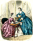 19th Century woman sewing, illustration