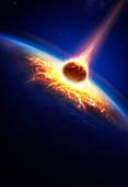 Planet earth being hit by asteroid