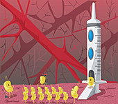 Antivirus team with syringe, illustration
