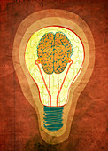 Brainwaves in light bulb, illustration