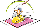 Businessman surfing on a computer mouse, illustration