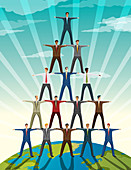 Businesspeople standing in pyramid formation, illustration