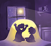 Illustration of boy scaring friend