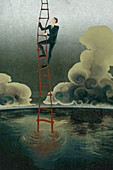 Illustration of businessman climbing ladder of success