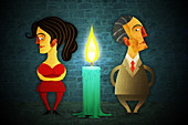 Illustration of candle in-between couple