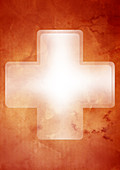 Illustration of first aid sign over coloured background