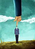 Illustration of hand pointing on businessman's head