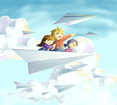 Illustration of happy children on paper plane