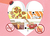 Illustration of healthy food in heart