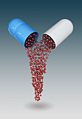 Illustration of medicine falling out from capsule