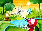 Illustration of online shooting game