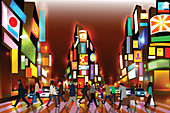 Illustration of people in Times Square, New York City