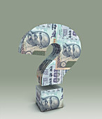 Illustration of question mark made of Indian currency