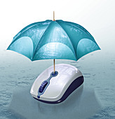 Illustration of umbrella covering computer mouse