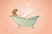 Illustration of woman bathing in bathtub