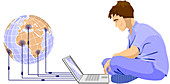 Man using internet, illustration