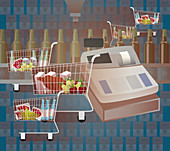 Shopping cart in a supermarket, illustration
