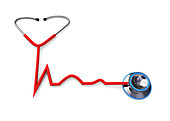 Stethoscope forming a heartbeat shape, illustration