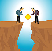 Two businessmen exchanging a coin, illustration