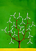 Wind turbine blades on a tree, illustration