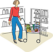Woman shopping in a supermarket, illustration