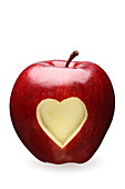 Red apple with heart shape