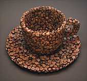 Coffee beans in shape of coffee cup, illustration