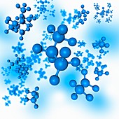 Blue molecules, illustration