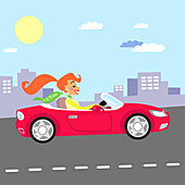 Woman driving, illustration