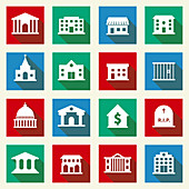 Public building icons, illustration