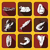 Fish and meat icons, illustration