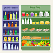 Supermarket shelves, illustration