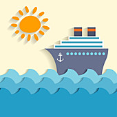 Cruise ship at sea, illustration