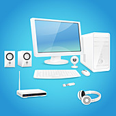 Computer and accessories, illustration