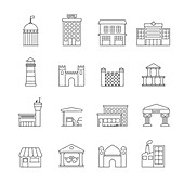 Public building icons, illustration