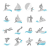 Water sports icons, illustration