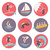 Water sports icons, illustration