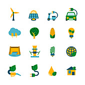 Green energy icons, illustration