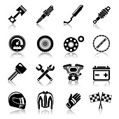 Motorcycle parts icons, illustration