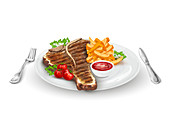 Steak dinner, illustration