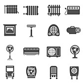 Heating and cooling device icons, illustration