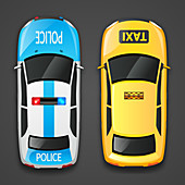 Police car and taxi, illustration
