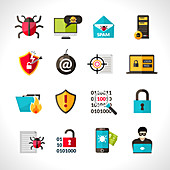 Computer virus and security icons, illustration