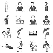 Back pain icons, illustration