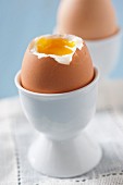 A soft boiled egg in an egg cup