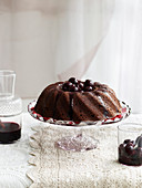 Chocolate Cinnamon Cake with Cherry and Red Wine Syrup