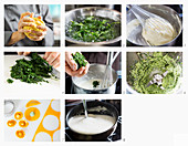 Parmesan tortellini with spinach sauce being made