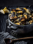 Mussels in a white wine and vegetables broth